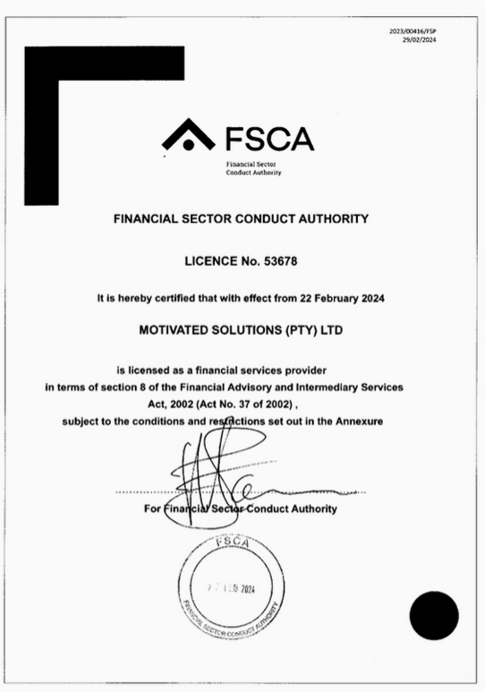 FSCA Certificate - Africa Life